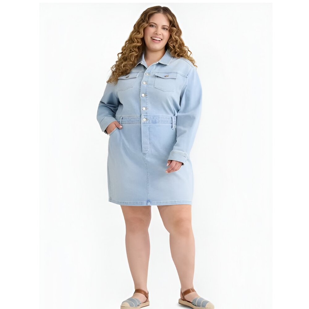 NEW 2X 20W-22W Women's Blue Denim Mini Utility Dress